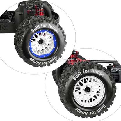 1/8 1/10 17mm Hex RC Truck Tires,Wheels and Tires for 1/10 E-Revo T-Maxx Summit,1/8 Kraton Outcast 6S,Sledge,Buggy Rubber Tyres and Rims w/Foam Insert for RC Off-Road Car,White-Navy Blue - color: White&navy Blue(4pcs)