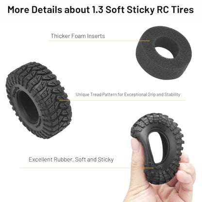 1.3 Crawler Tires, daitoku 70 * 33mm 1.3 RC Tires for 1/18 1/24 SCX24 TRX4M AX24 - style: Style E