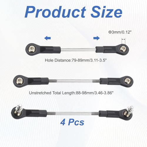 MECCANIXITY 4Pcs Adjustable Turnbuckles Camber Link, 79-89mm Turnbuckle Rod Steering Servo Linkage with M3 Ball Head Rod Ends for RC Car Replace Parts - size: 79-89mm
