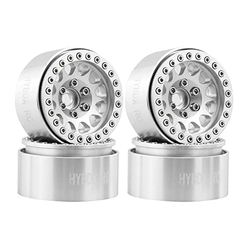 1.9 Inch Aluminum Alloy Beadlock Wheel Rim Hub 4pcs Suit for 1:10 RC Crawler Axial SCX10 SCX10 II TRX4 RC4WD D90. (Silvery) - color: Silvery