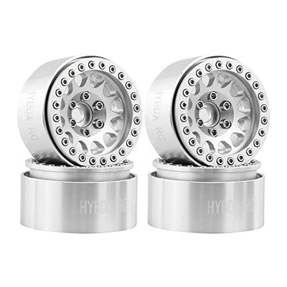 1.9 Inch Aluminum Alloy Beadlock Wheel Rim Hub 4pcs Suit for 1:10 RC Crawler Axial SCX10 SCX10 II TRX4 RC4WD D90. (Silvery) - color: Silvery