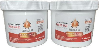 Republic Oil Fortress Red High Temp #2 Grease 2X 1.5 LB Jar. Lithium Complex Multi-Purpose |Chassis | Wheel Bearings| Tacky | EP2 | Extreme Pressure | 5th Wheels | Agrilculture | Construction - size: 2 x 1.5 lb Jars
