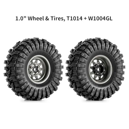 INJORA 1.0 Beadlock Wheel Tires Set -3.78mm Offset for 1/18 1/24 RC, Grey - color: Grey