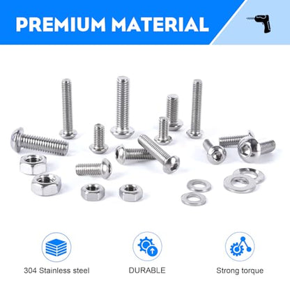 321PCS M6 M8 Button Head Screws Kit, GTERNITY M6-1.0 M8-1.25 Assorted Machine Screws Nuts Washers 304 Stainless Steel Metric Internal Hex Screws Bolts Nuts Washers Set - size: M6 m8 321 B