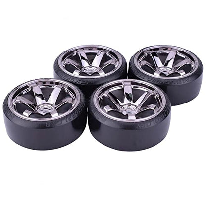 RC Plastic Wheel and Tire Set, 63mm Hard Tyres for 1/10 Drift Car HSP Tamiya HPI Kyosho On-Road Drifting Car (Gray) - color: Gray