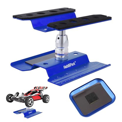 Hobbypark Aluminum RC Car Work Stand Repair Workstation 360 Degree Rotation Lift/Lower w/Screw Tray for 1/10 1/12 1/16 Scale Car Truck Buggy (Navy Blue with Screw Tray)
