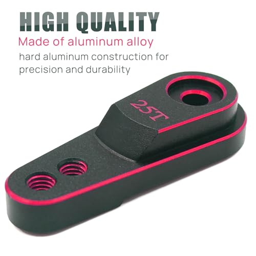 Aluminum 25T Servo Horn for 1/10 SCX10 Traxxas TRX4 RC Crawler(Black Red) | 25 Teeth Steering Servo Arm,Hi-Torque,Axial Tamiya 1/10 Scale,CNC Machined,High Strength,Precision Fit - color: Black Red