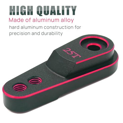 Aluminum 25T Servo Horn for 1/10 SCX10 Traxxas TRX4 RC Crawler(Black Red) | 25 Teeth Steering Servo Arm,Hi-Torque,Axial Tamiya 1/10 Scale,CNC Machined,High Strength,Precision Fit - color: Black Red
