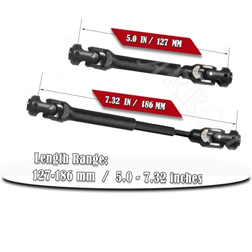 2PCS 127-186MM Universal Drive Shaft RC Upgrades for 1/10 SCX10 SCX10-II D90 Gen7 /Pro Rc 4WD GEN8 RC Crawler,RC Upgrade Parts Hop-Ups,Steel Full Metal Drive Shaft,Black (127-186 MM,2PCS) - size: 127-186 MM (5" to 7.32")
