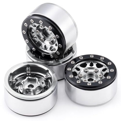 RCLIONS 1.55inch Aluminium Beadlock Wheels Rims for D90 TF2 CC01 AX90069 MST JIMNY 1/10 RC Crawler Trail Truck Car Upgrade Parts (Silver) - color: Silver