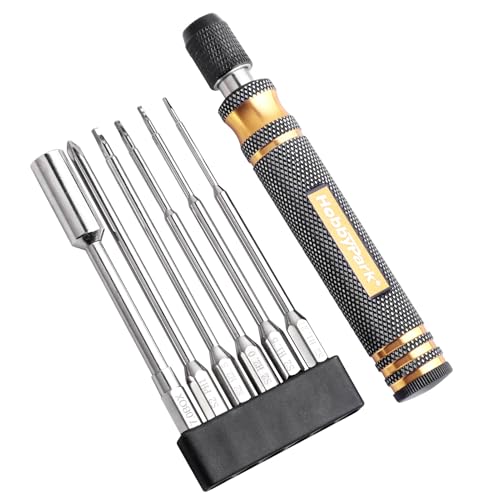 HobbyPark 6 in 1 RC Hex Driver Screwdriver Set 1.27mm 1.5mm 2.0mm 2.5mm & Hex Nut Driver & Phillips Bit and Wheel Wrench for RC Cars Trucks Crawler Hobby Pocket Tool Kit