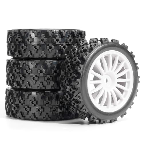 Pre-Glued Off-Road Knobby Wheel & Tire Set for 1/10 1/12 RC Car for HSP 94123, Tamiya TT01 / XV01, MJX 10303, Kyosho FW06, 70 x 28 mm Rubber, 12 mm Hex Nylon Wheels, 4 pcs, White - color: White