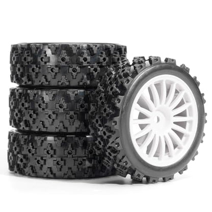 Pre-Glued Off-Road Knobby Wheel & Tire Set for 1/10 1/12 RC Car for HSP 94123, Tamiya TT01 / XV01, MJX 10303, Kyosho FW06, 70 x 28 mm Rubber, 12 mm Hex Nylon Wheels, 4 pcs, White - color: White