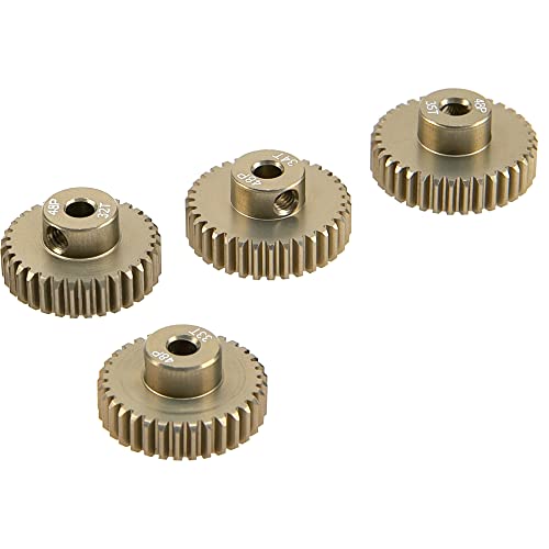 ShareGoo 7075 Aluminum Alloy 48P 3.175mm Pinion Gear Sets 32T 33T 34T 35T Motor Gears Fit 3.175mm (1/8-Inch) Shaft Compatible with HPI Losi Axial Traxxas Tamiya 1/10 RC Car,4Pack
