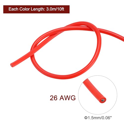 MECCANIXITY 26 Gauge Wire Silicone Wire 26AWG Electrical Wire Stranded Wire Tinned Copper Wire High Temp Hookup Wire 6 Color 3.0m/10ft for Car Model Electric Appliances 6pcs - size: 26AWG, 10ft