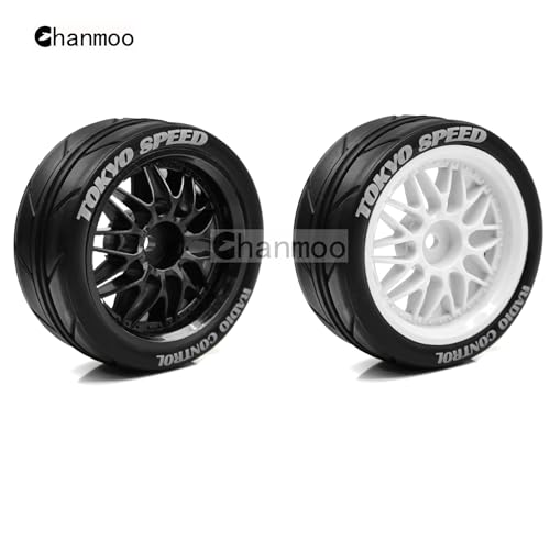 1/10 RC On Road Tires And Plastic Rally Wheels 12mm Hex Drift Tyres For 1:10 Scale Racing Touring Street Car Tamiya TT01 TT02 XV01 TA06 A959 144001 HPI KYOSHO HSP PTG2 Traxxas 4PCS (Black) - color: Black