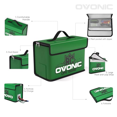 OVONIC Lipo Safe Bag Fireproof Explosionproof Bag, Large Capacity for Lipo Battery Charge & Storage - size: 1 Count (Pack of 1)