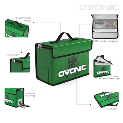OVONIC Lipo Safe Bag Fireproof Explosionproof Bag, Large Capacity for Lipo Battery Charge & Storage (Pack of 2) - size: 1 Count (Pack of 2)