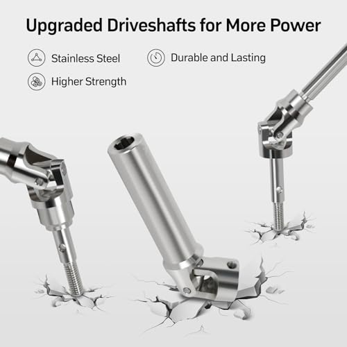 4Pcs Front and Rear CVD Drive Shafts U-Joint Steel Metal RC Driveshaft for 1/10 Traxxas Slash/Stampede/Hoss/Rustler VXL 4X4 4WD RC Car Upgrade Parts(Steel Metal Front&Rear Axle, Sliver)