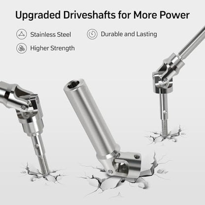 4Pcs Front and Rear CVD Drive Shafts U-Joint Steel Metal RC Driveshaft for 1/10 Traxxas Slash/Stampede/Hoss/Rustler VXL 4X4 4WD RC Car Upgrade Parts(Steel Metal Front&Rear Axle, Sliver)