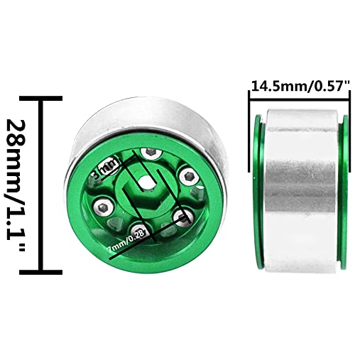 4Pack HIRCQOO 1.0" SCX24 Beadlock Wheels Rim 7mm Hex Wheel Rims Compatible with Axial 1/24 AXI90081 AXI00002V2 JT C10 Gladiator RC Micro Beadlock Wheels Crawler Car (Green) - color: Green