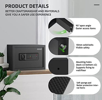 AEGIS 0.8Cu.Ft Electronic Safe Box - Digital Keypad Security Safe for Home/Office, Heavy Duty Steel Cash Box with Silent Access & Anti-Theft Alarm, Compact Wall/Floor Mount Design - size: 0.57 Cubic Feet, style: Digital Keypad
