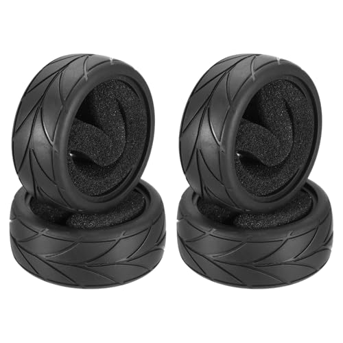 MECCANIXITY 4 Pcs RC 1/10 on Road Car Tire, Rubber Super Soft Tyre Racing Drift Tires with Foam Insert for RC 1:10 HPS TT01 Touring Drift Car Wheel Rim Upgrades Single-Line Pattern 65mm