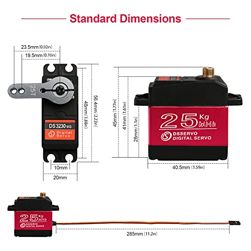 25KG Waterproof Metal Gear RC Servos, 2-Pack, 180° | Waterproof metal gear design with 25T horns for 1/6 to 1/12 RC cars, crawlers, robots and steering upgrades. - style: 2Pcs 25kg