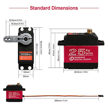 25KG Waterproof Metal Gear RC Servos, 2-Pack, 180° | Waterproof metal gear design with 25T horns for 1/6 to 1/12 RC cars, crawlers, robots and steering upgrades. - style: 2Pcs 25kg