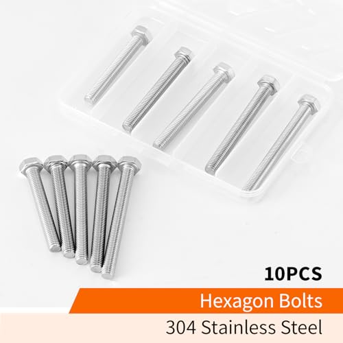 M8 x 60mm 65mm 70mm 75mm 80mm Heavy Duty Hexagon Bolts Hex Head Screws, 304 Stainless Steel, Machine Fully Thread, Metric, Bright Finish, Assortment Kit 10PCS - size: M8 x 60/65/70/75/80mm (10PCS)