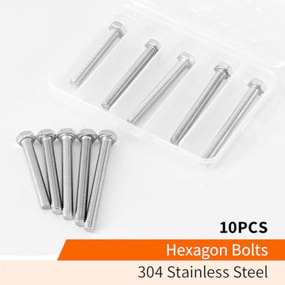 M8 x 60mm 65mm 70mm 75mm 80mm Heavy Duty Hexagon Bolts Hex Head Screws, 304 Stainless Steel, Machine Fully Thread, Metric, Bright Finish, Assortment Kit 10PCS - size: M8 x 60/65/70/75/80mm (10PCS)