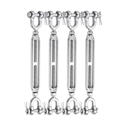3/16 Turnbuckle Heavy Duty 304 Stainless Steel Turnbuckle Tensioner, 660 lbs Working Load Limit, Jaw and Jaw Turnbuckles for Cables Wire Shade Sail Deck Tractor Ground Anchor (4PCS) - size: 3/16"(M5)-4PCS