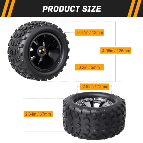 2.8“ Preglued Truck Wheels and Tires Chrome Rims for 1/10 Scale Traxxas Stampede Rustler VXL Hoss 4x4 2WD Redcat Volcano EPX Pro RC Monster Truck Brushless 3S 4S(Style A)