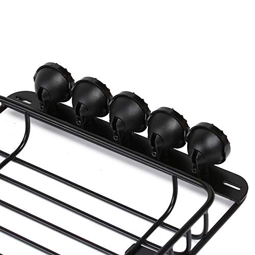 INJORA RC 1/10 Metal Roof Rack Luggage with 5 LED Set for 1/10 RC Crawler Car TRX-4 Axial SCX10 90046 SCX10 III AXI03007（Black）