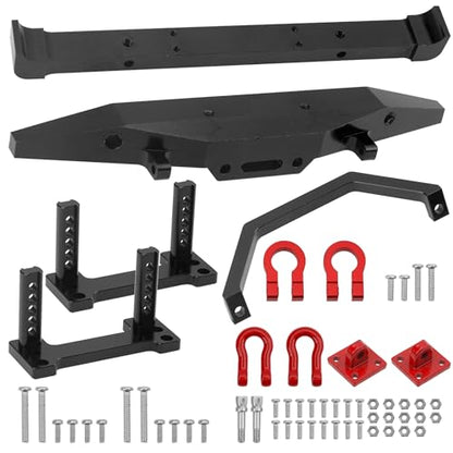 Aluminum Front Rear Bumper & Trailer Hook Compatibke with MN Model MN128 MN-128 1/12 RC Car (Black) - color: Black