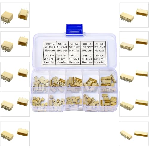 JST Connector Kit, SH1.0 SMT Header Jst 1mm Pitch IC Socket Plugs Adapter JST Connector Kit 134Pcs, JST-SH 2/3/4/5/6/7/8/9/10/12Pin SMT Header Right Angle Type Header (SH1.0-SMT-R/A) - size: JST-1.0MM-SH-SMT-Right Angle Header