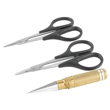 RC Body Reamer 0-14mm Hole Puncher with Sleeve & Curved & Straight Scissors & 8 Pieces Body Clips Set Cars Body Mounting for RC Vehicle Truck Plastic Body Shell Cover Hobby Repair Tools (Gold) - color: Gold