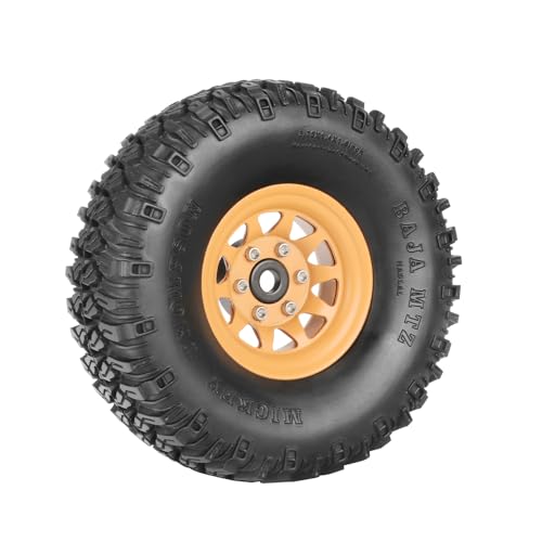 4PCS 1.55 Inch Aluminum Alloy Beadlock Wheel Rim Tyre and 95mm Rubber Tires Set for 1/10 RC Rock Crawler Car Upgrade Parts for Tamiya Axial AX90069 D90 TF2 CC01 LC70(10Holes-Yellow) - color: 10holes-yellow