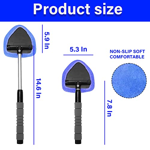 Moly Magnolia Windshield Cleaner Tool, 4 Pads, 19.29 Inch Reach, Blue | For sedans, SUVs, trucks, washable microfiber covers, 180° swivel head, aluminum shaft, PP grip, car interior accessories - color: Blue