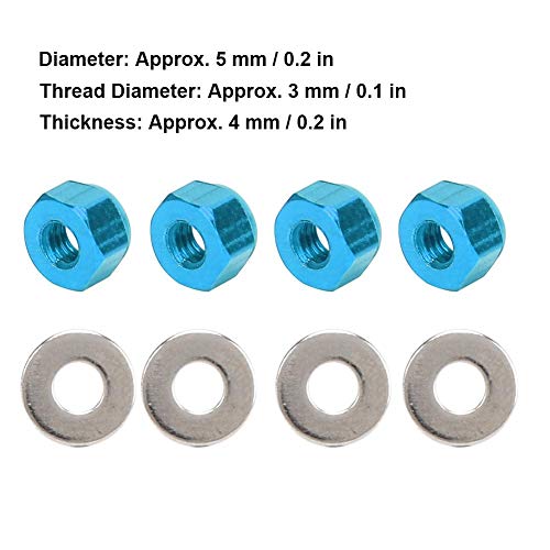RC Car Wheel Nut, 4 Pcs 3mm RC Off-Road Vehicle Wheel Hex Lock Nut Fit Tire Nut Upgrade Accessory for 1/14 144001 RC Car (Blue A949-49R)