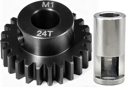24T M1 8mm Steel Pinion Gear with 8mm to 5mm Adapter Shaft for Traxxas 1/5 X-MAXX 1/10 RC Car Buggy Truck, Available in 14T to 30T Mod 1 Motor Gear for Enhanced Performance and Durability - size: 24T
