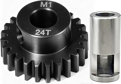 24T M1 8mm Steel Pinion Gear with 8mm to 5mm Adapter Shaft for Traxxas 1/5 X-MAXX 1/10 RC Car Buggy Truck, Available in 14T to 30T Mod 1 Motor Gear for Enhanced Performance and Durability - size: 24T