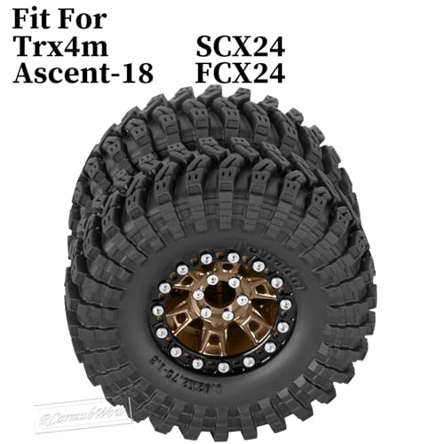 RC 1.3 Beadlock Wheels and Tires Single & Dually for 1/18 TRX4M Ascent-18,1/24 SCX24 FCX24 RC Crawler Car,Aluminium & Brass 1.3 Rims w/All Terrain Rubber Tire,4pcs,Brown w/Black - color: Brown(4pcs)
