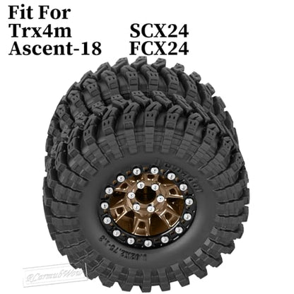 RC 1.3 Beadlock Wheels and Tires Single & Dually for 1/18 TRX4M Ascent-18,1/24 SCX24 FCX24 RC Crawler Car,Aluminium & Brass 1.3 Rims w/All Terrain Rubber Tire,4pcs,Brown w/Black - color: Brown(4pcs)