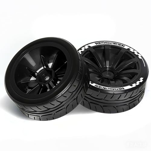REDSPIDER 1/10 RC On-Road Wheel Tires 2.56" OD 10-Spoke Plastic Wheel hub and Rally Tires 12mm Hex Fit for 1/10 Tamiya TT01 TT02 XV02 XV01 WLtoys HSP Kyosho WR8 RedCat Sakura HPI (Black) - color: Black
