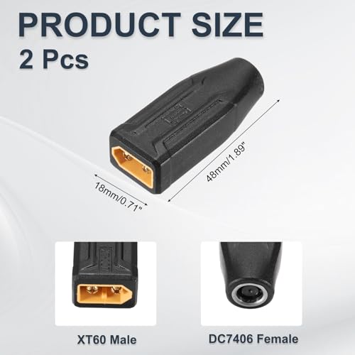 MECCANIXITY 2 Pack XT60 Adapter, XT60 Male to DC7406 Female 7.4 x 0.6mm Wireless Adapter, XT60 Connectors Wireless for Solar Panel, Laptop Power Supply - style: XT60 Male to DC7406 Female