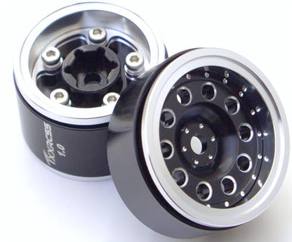 RC 1.0 Beadlock Wheels Offsets -2 Aluminum Rims for AX24 1/18 TRX4M All 1/24 Scale SCX24 Deadbolt RC Crawler Car Wheels Upgrades 4Pc (Black Silver) - color: Black Silver