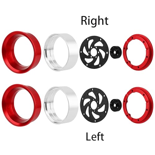 ModuWheel 1.3" Negative Offset Aluminum + Carbon Fiber Base Beadlock Wheels for 1/24 1/18 SCX24 TRX4m Ascent-18 RC Crawler (red) - color: red