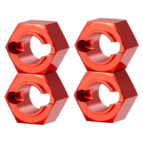 1Set/4PCS RC Aluminum Wheel Hex 7mm Hub Adapters for LOSI Mini-T 2.0 1/18th RC Off-Road Car Truck Upgrades Parts (Red) - color: Red