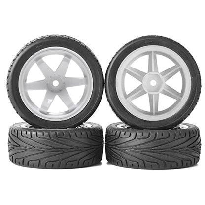 4PCS RC Car Rubber Tires and Plastic Wheels Rims Compatible with 1/10 Scale On Road Touring Racing Flat Drift Car for HSP HPI Tamiya(White) - color: White